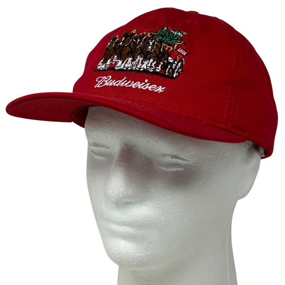 Vintage Budweiser Clydesdales Hat Baseball Cap Beer Y2Ks Horses Strapback Red - Picture 1 of 9